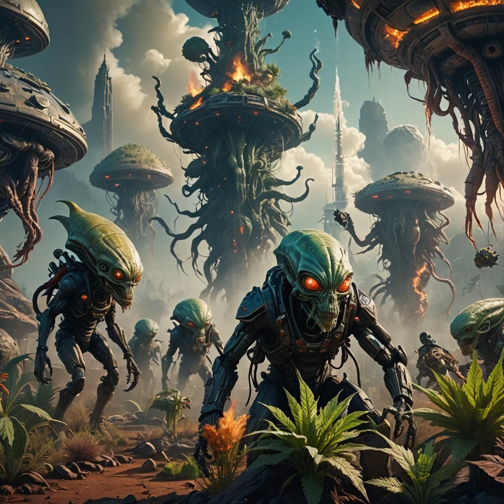 Smoking Aliens in Detailed Matte Painting