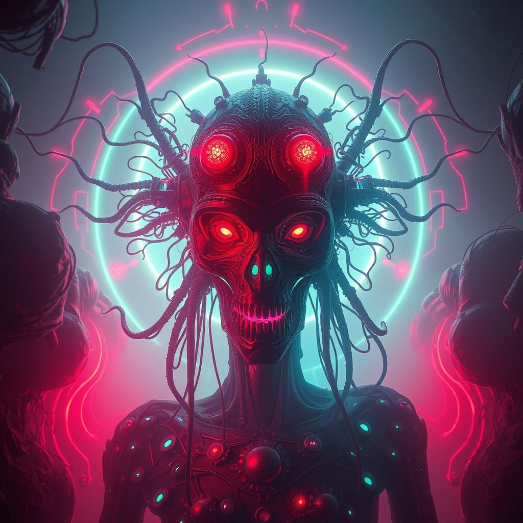 Surreal, Biomechanical Dreamscape with Neon Hues