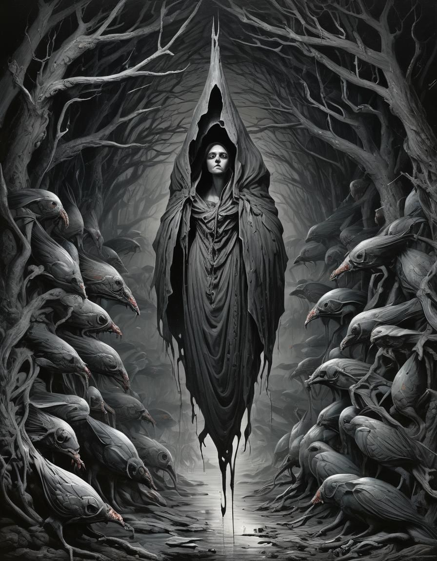 Horror Blood Cocoon in Engraving Style