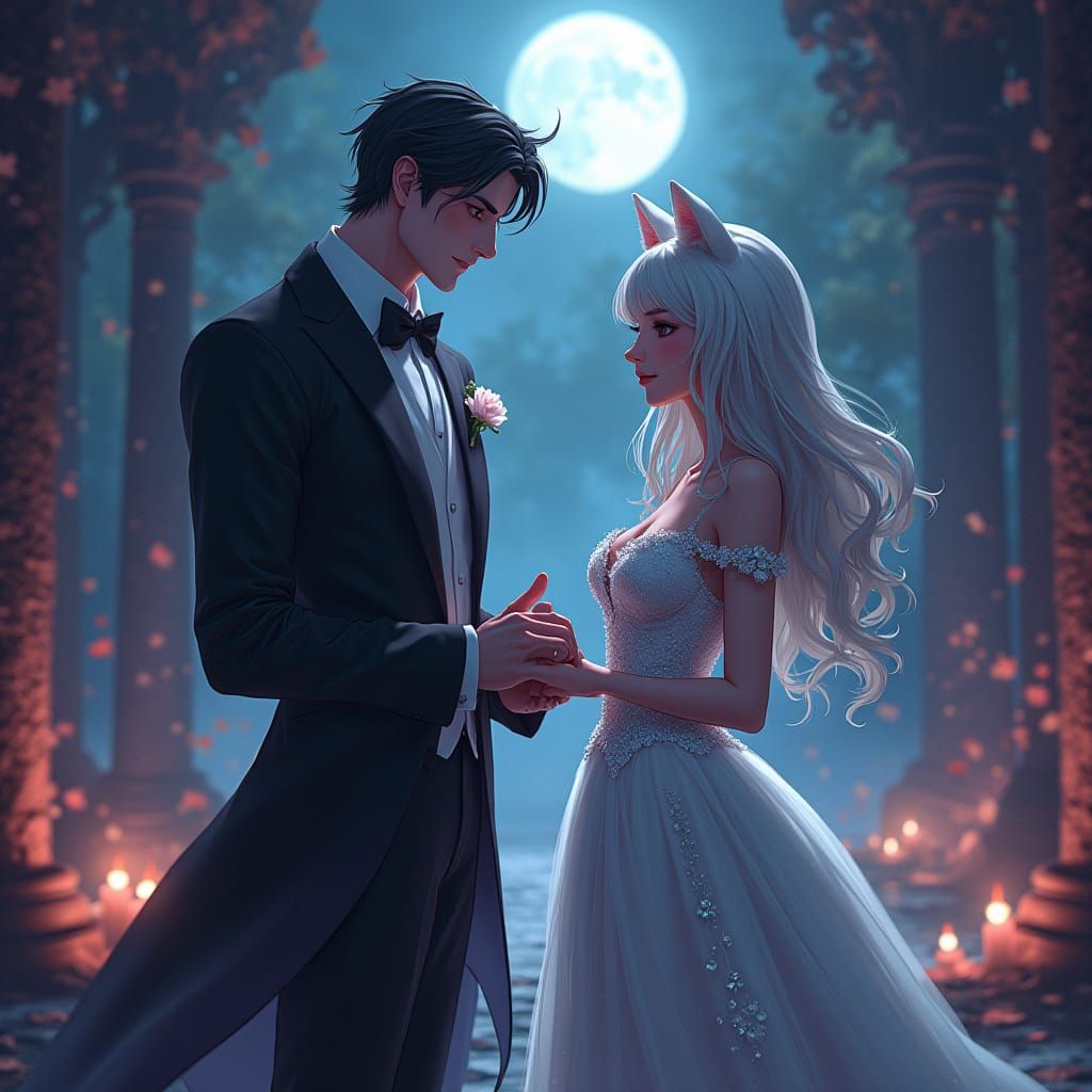 Vampire Prince and Werewolf Princess Wedding in Anime Style