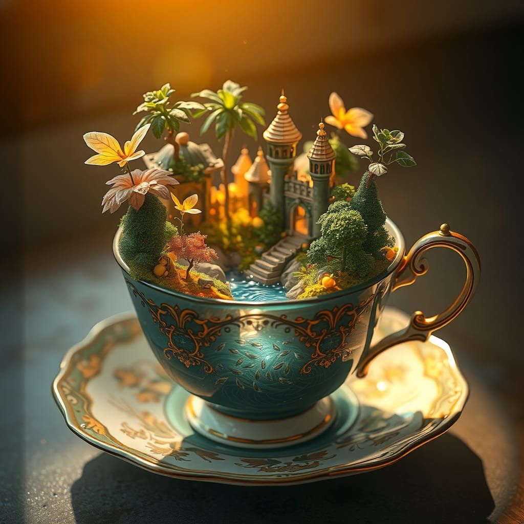 Fantasy Kingdom Teacup: A Fairy Tale Illustration