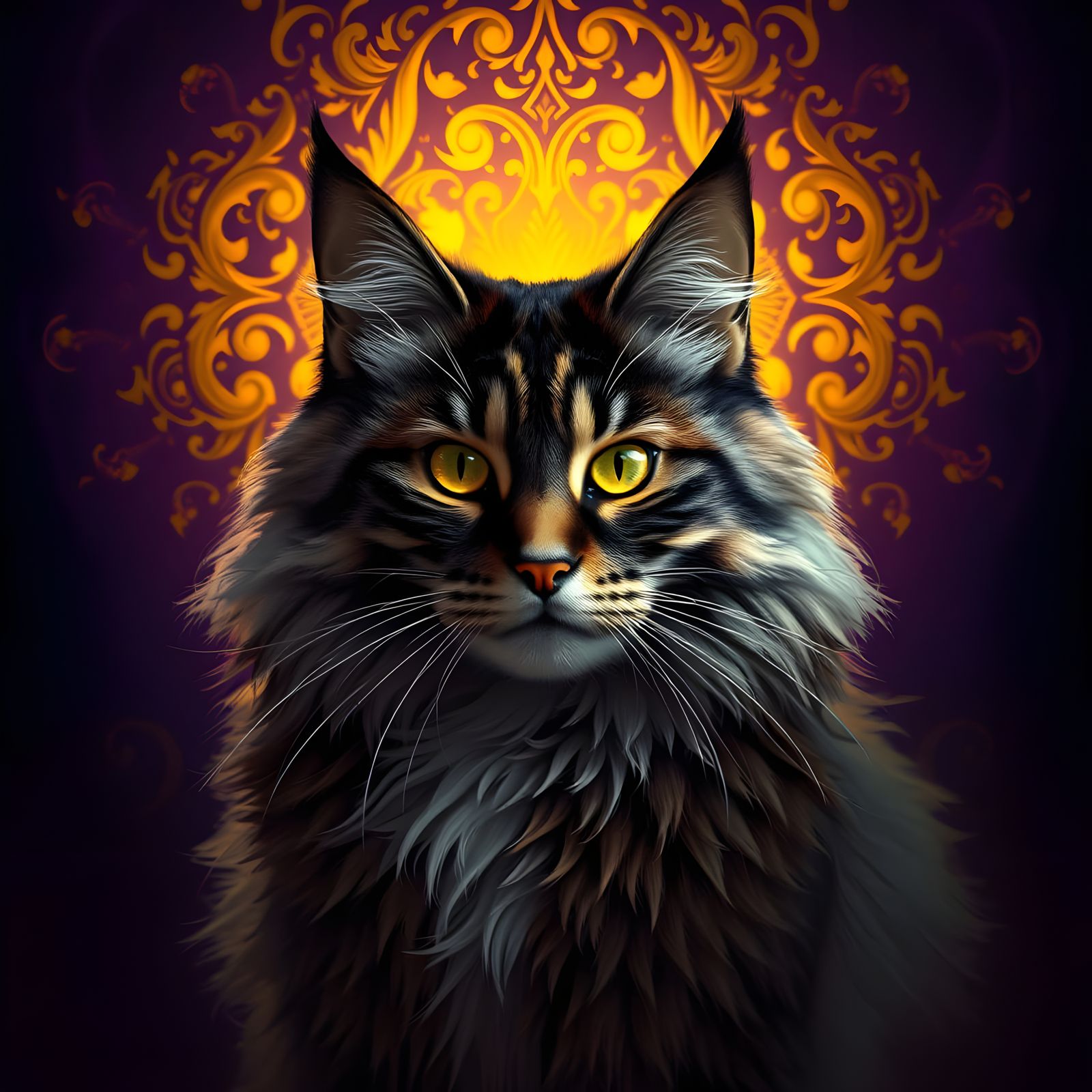 Regal Maine Coon in Dark Fantasy Realm