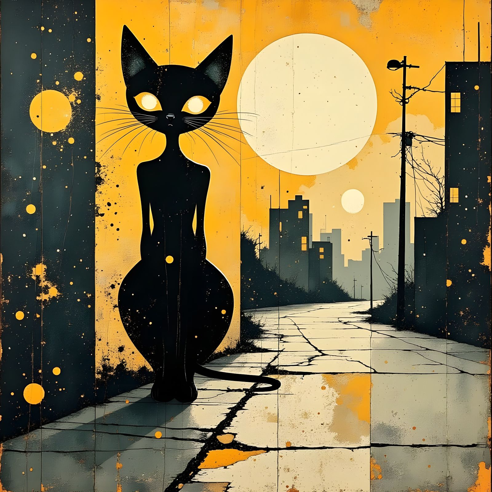 Whimsical Cat in Moonlit Art Deco Dreamscape