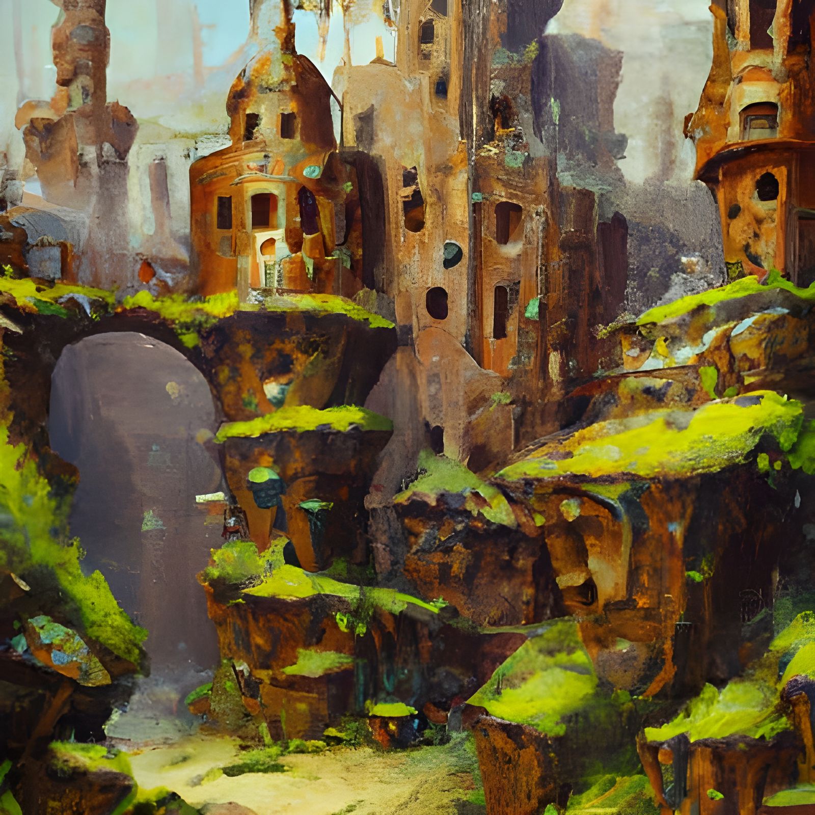Moss-Covered Ancient City Painting by James Gurney