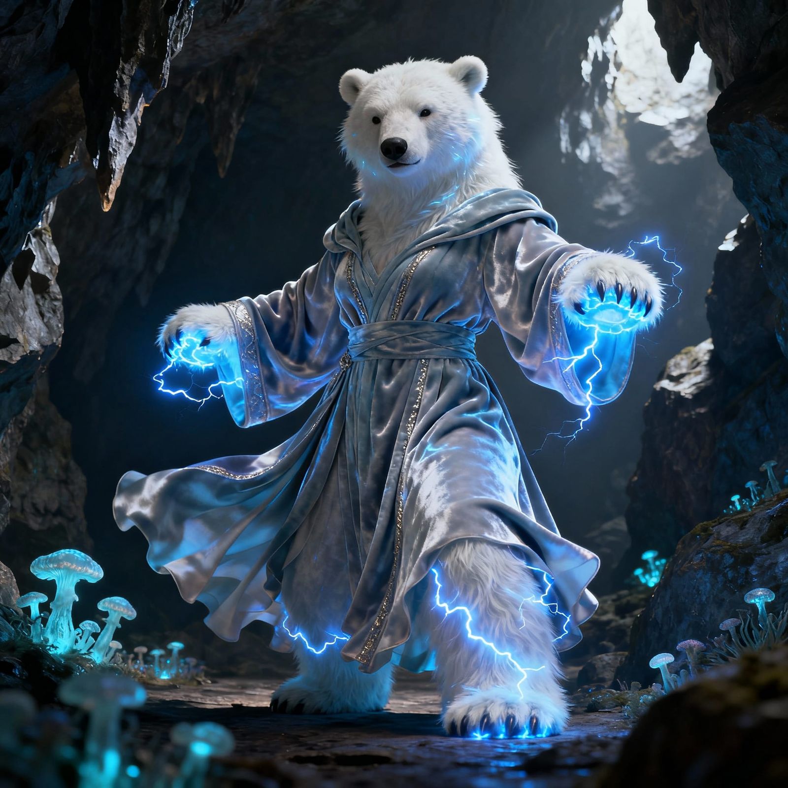 White Bear Sorceress Casting Blue Lightning
