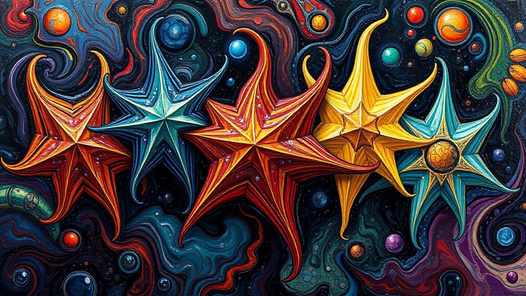 Celestial Stars Dance in Vivid Impasto Painting