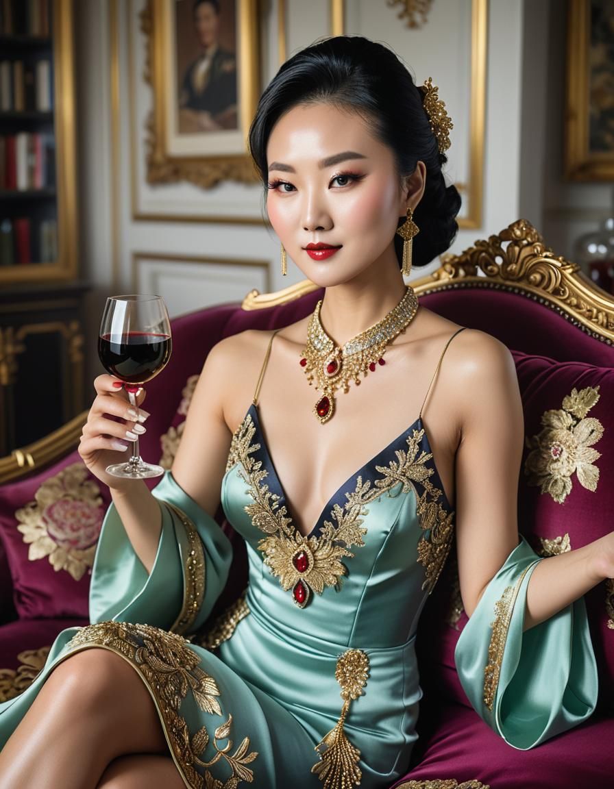 Elegant Chinese Woman Lounging in Paris Apartment