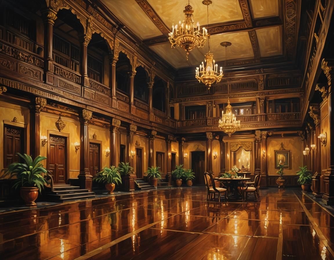 Indonesian Palace Interior in Warm Evening Light