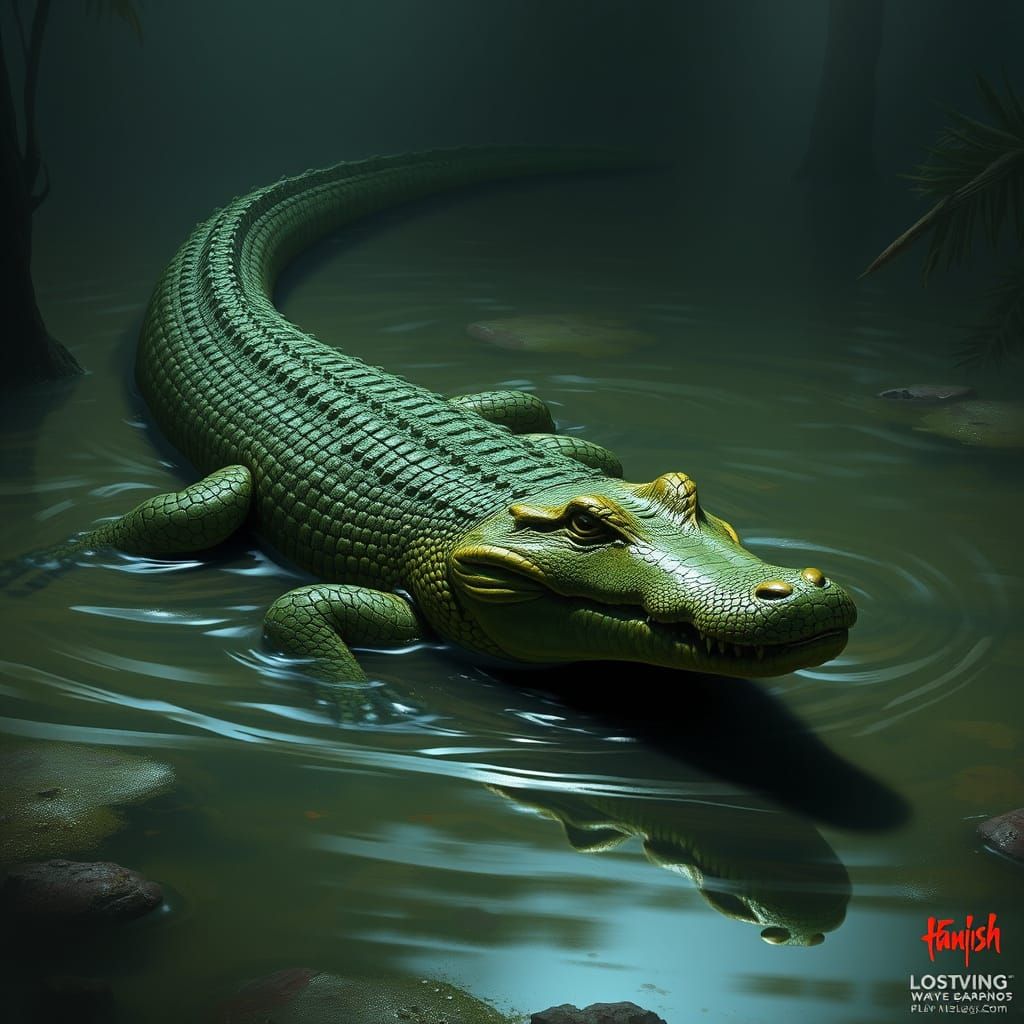 Swamp Crocodile in Dark Fantasy Biomechanical Style