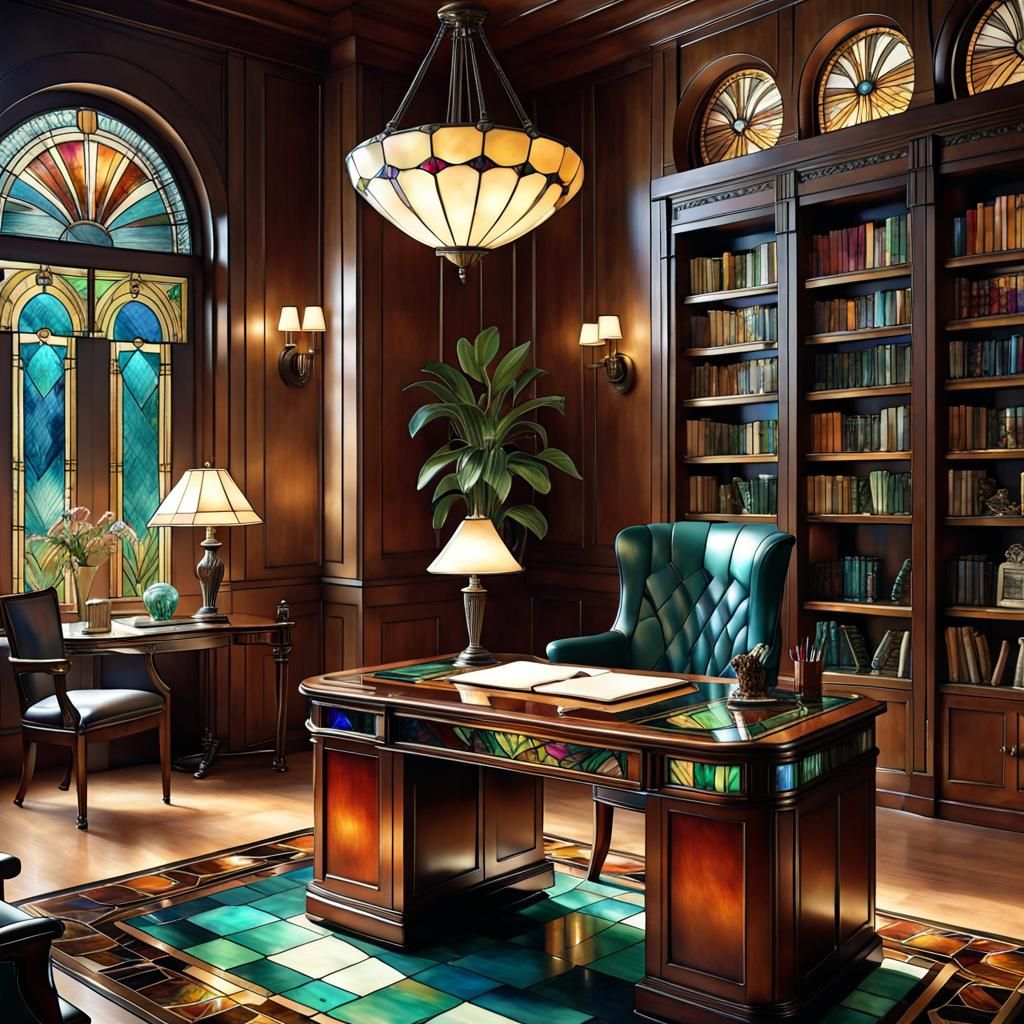 Art Deco Library with Tiffany Glass Desk