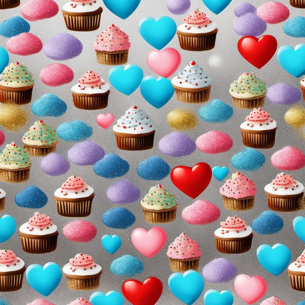 Cupcakes glitter, confetti sprinkles,  hearts,