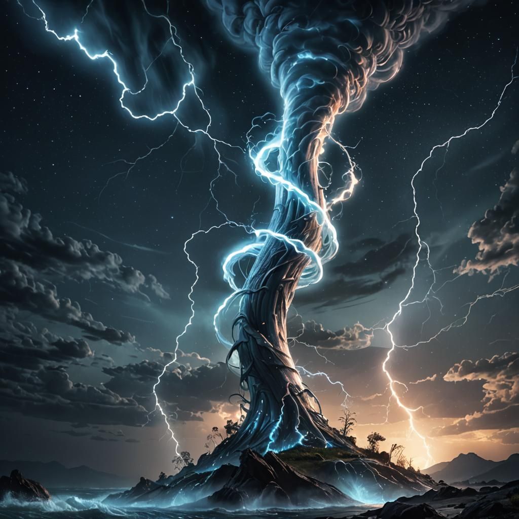 A translucent bioluminescent blue glowing powerful twisting ...