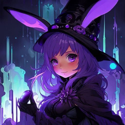 Bunny Witch Alchemist in Bioluminescent Laboratory