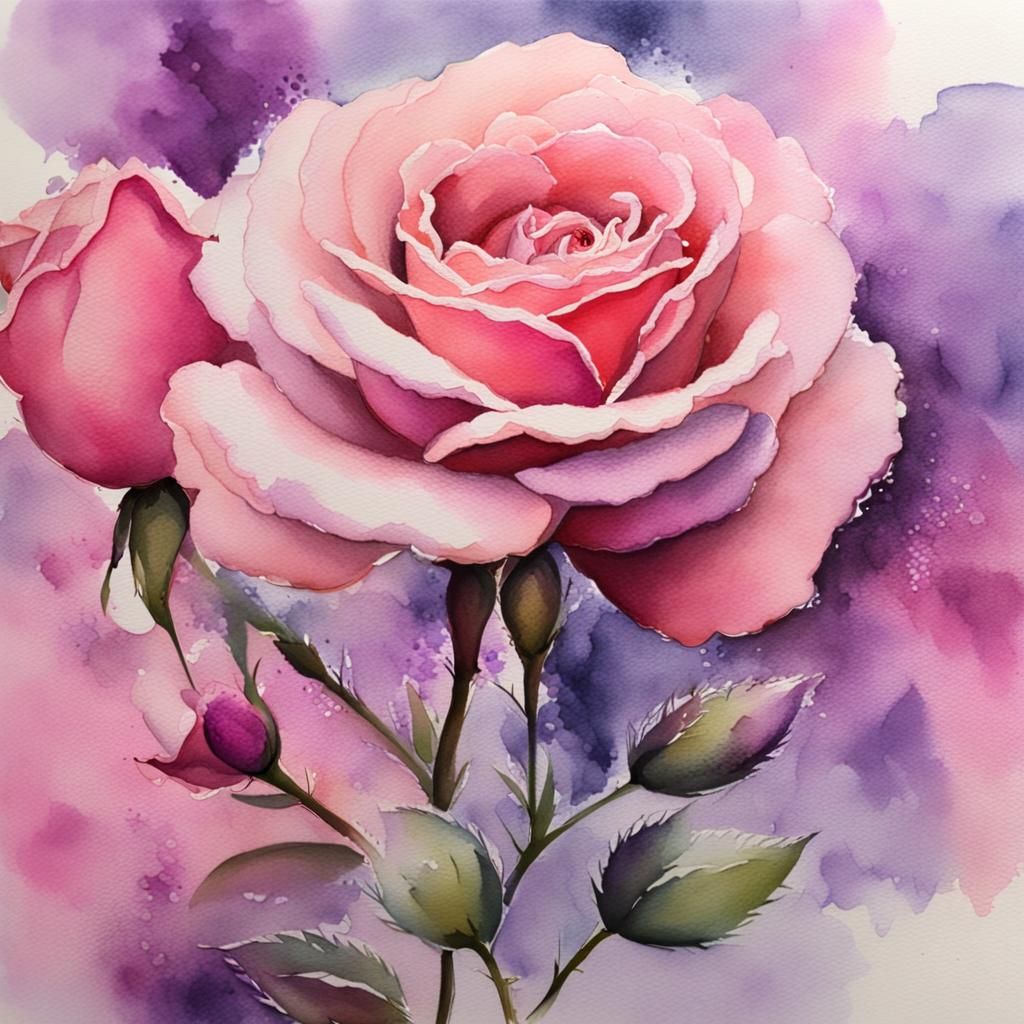 Pink Rose Watercolor Close-Up