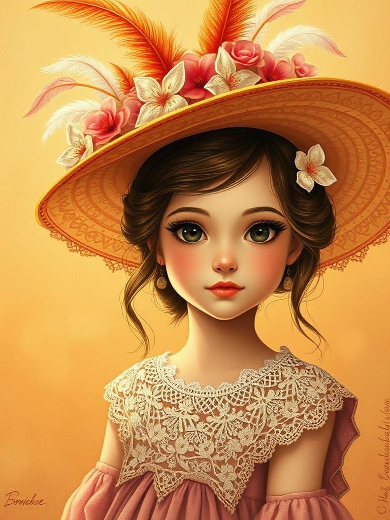Girl in Oversized Hat: Retro French Fashion