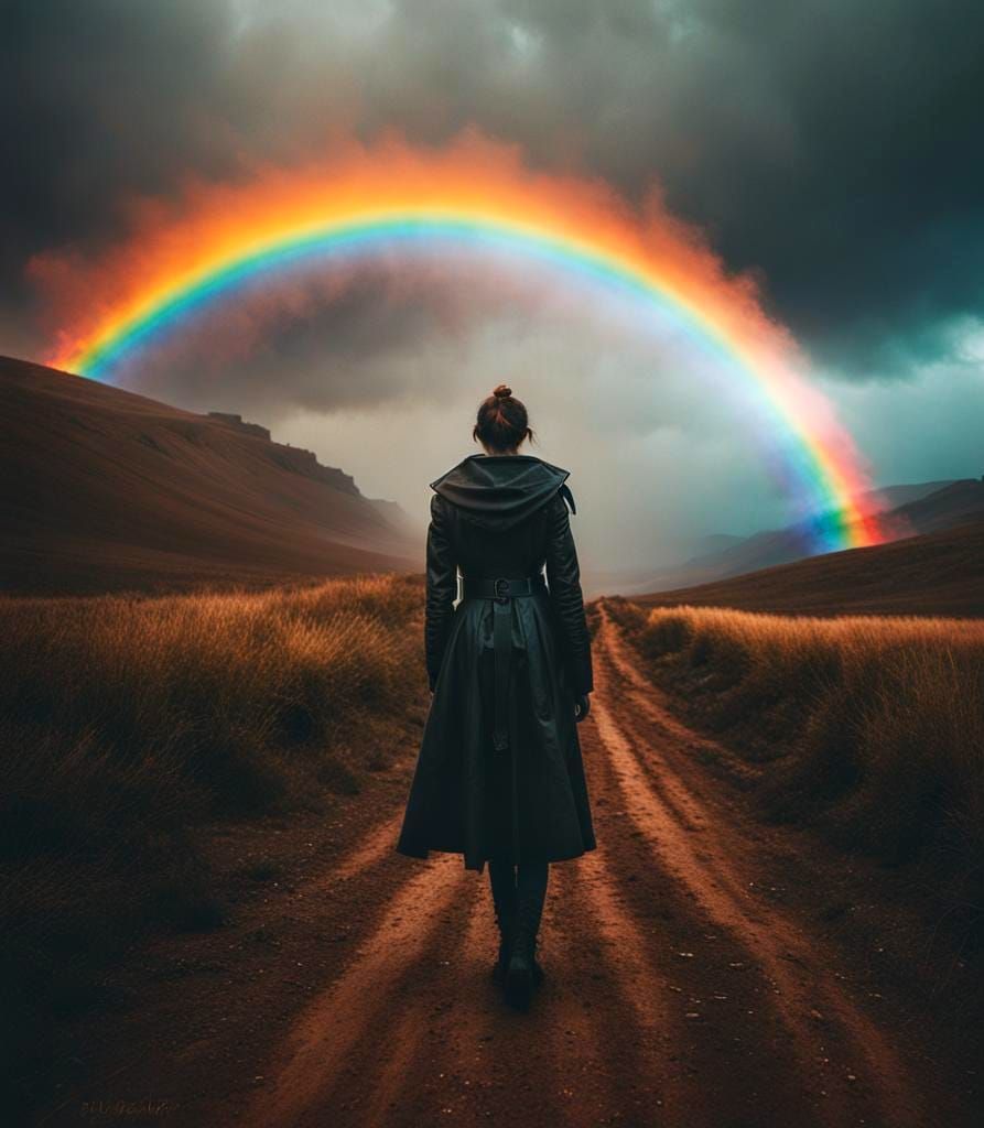 Rainbow Double Exposure in Cyberpunk 2099 Style