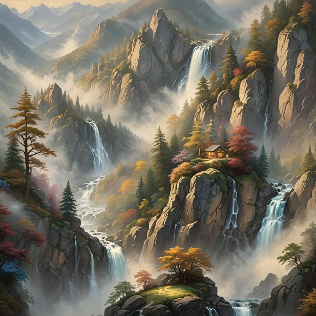 Mystical Fantasy Landscape as Ethereal Oil Painting
