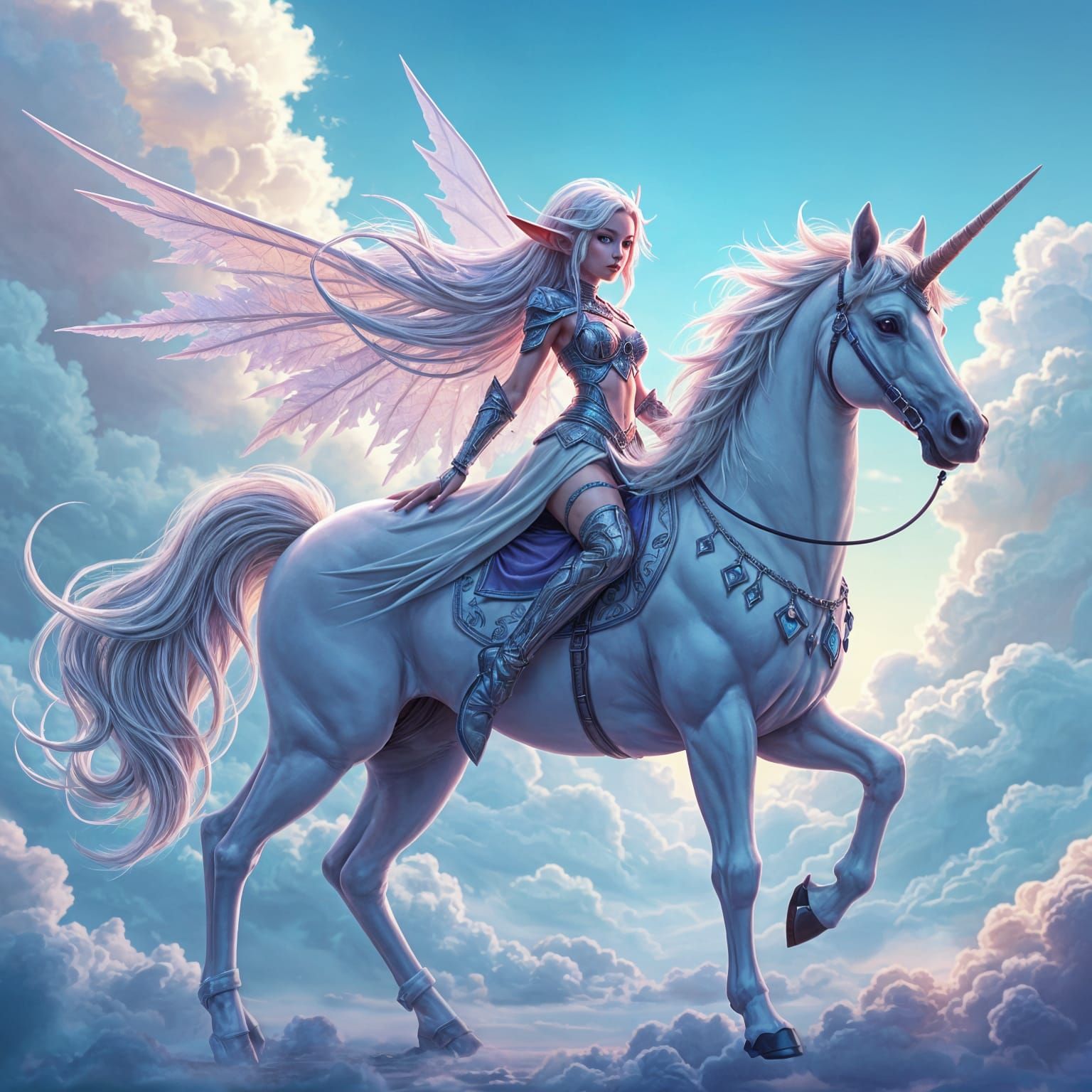 Elf Riding Unicorn in Anime Style