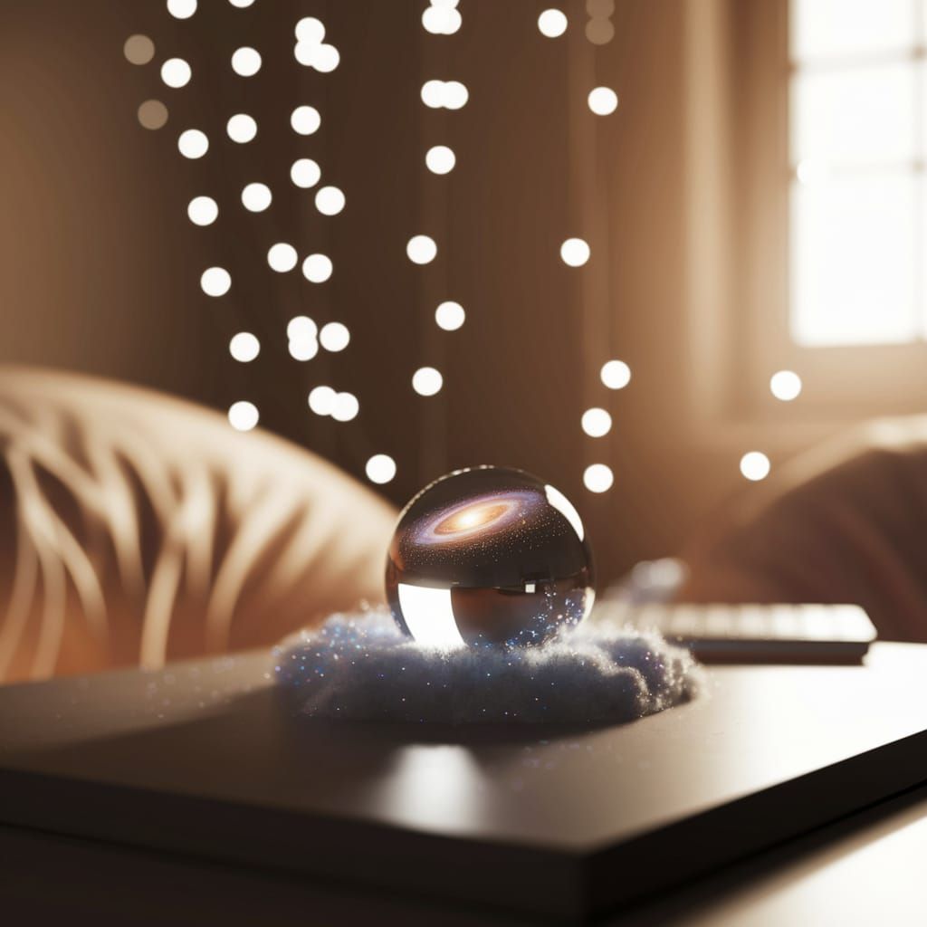 Crystal Ball Reflecting Galaxy on Shimmering Clouds