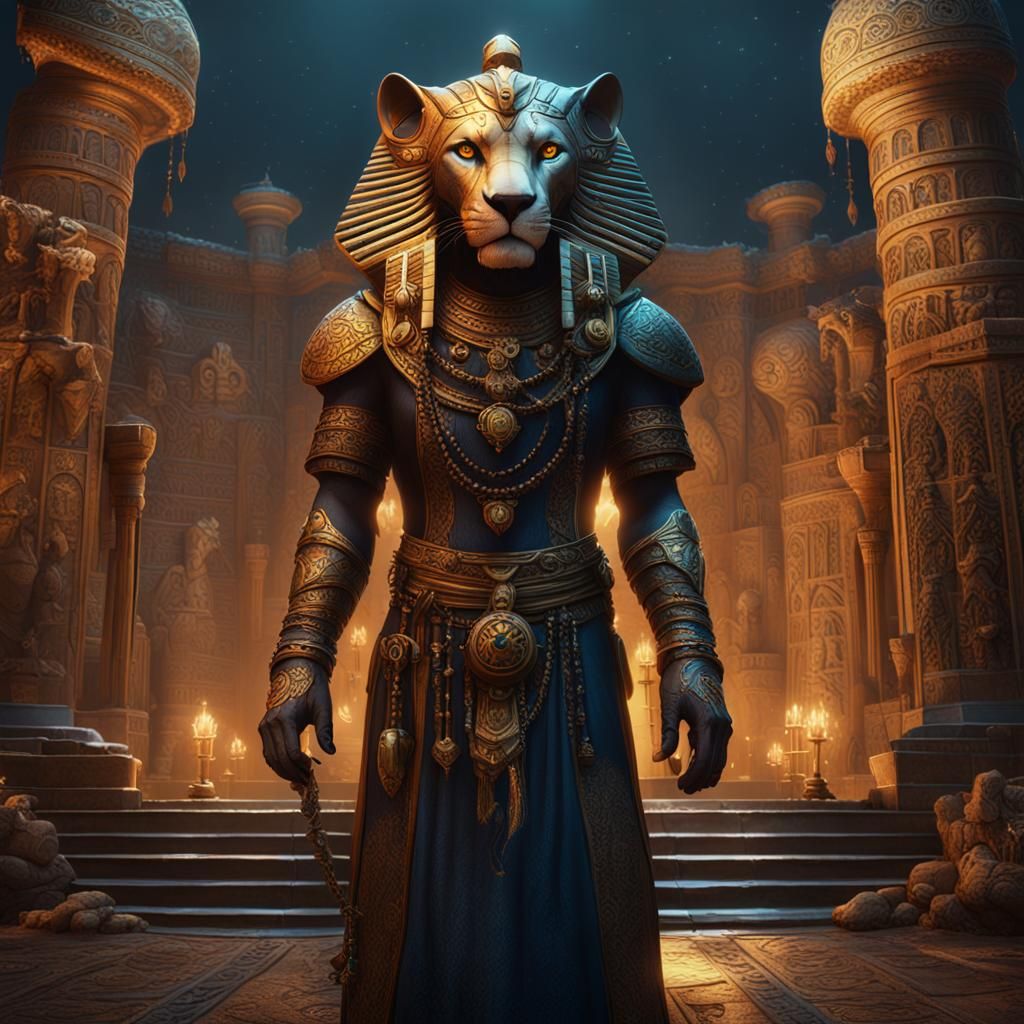 Detailed Matte Painting of Sekhmet in Deep Color