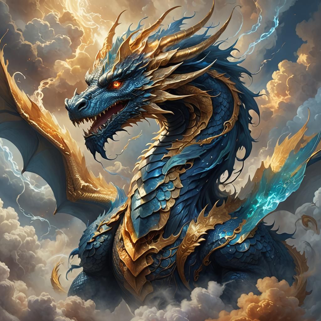 Majestic Cloud Dragon Soaring Through Misty Vortex