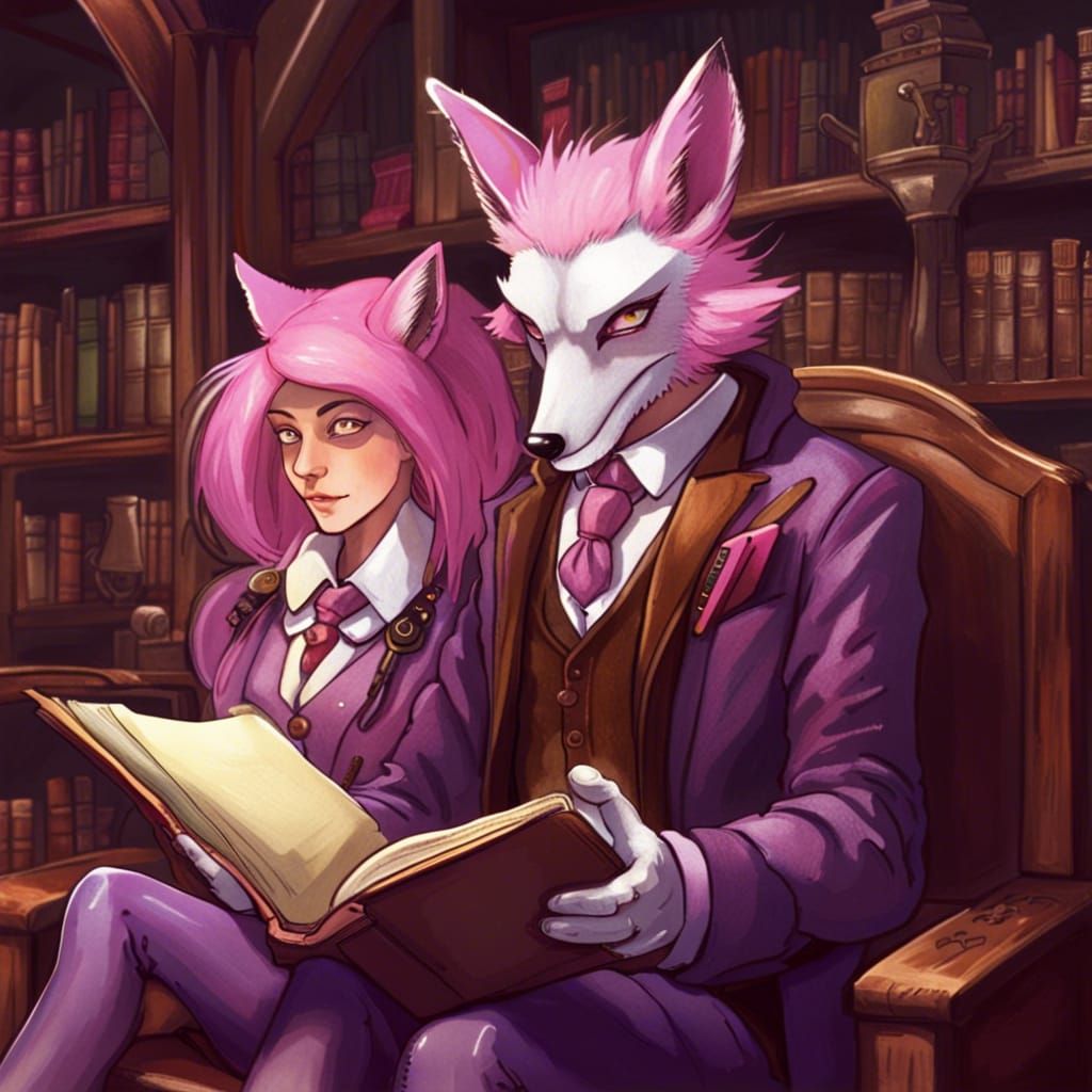 Fox Demon Reads with Woman, Ghibli Style
