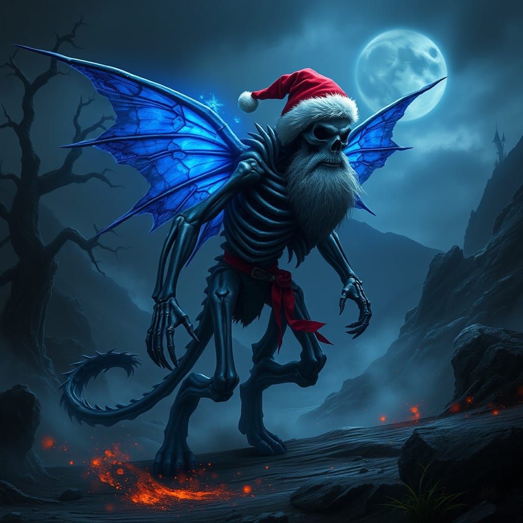Manticore Santa in Dark Highland Landscape