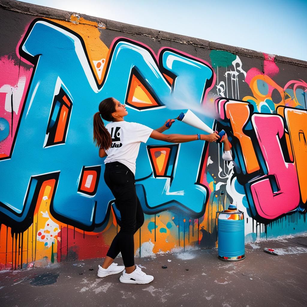 Street Art Close-Up: Woman Painting Graffiti