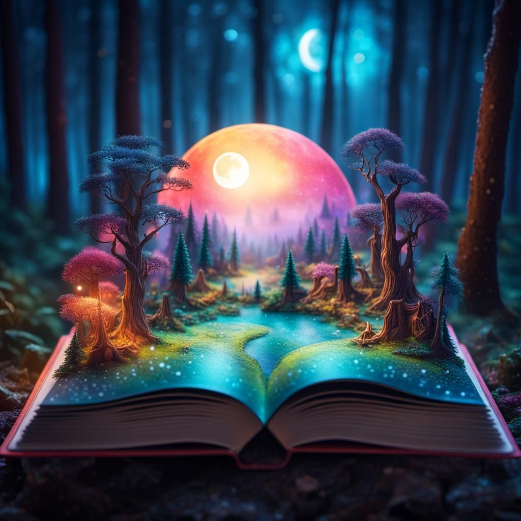 Magical forest on a pop-up book