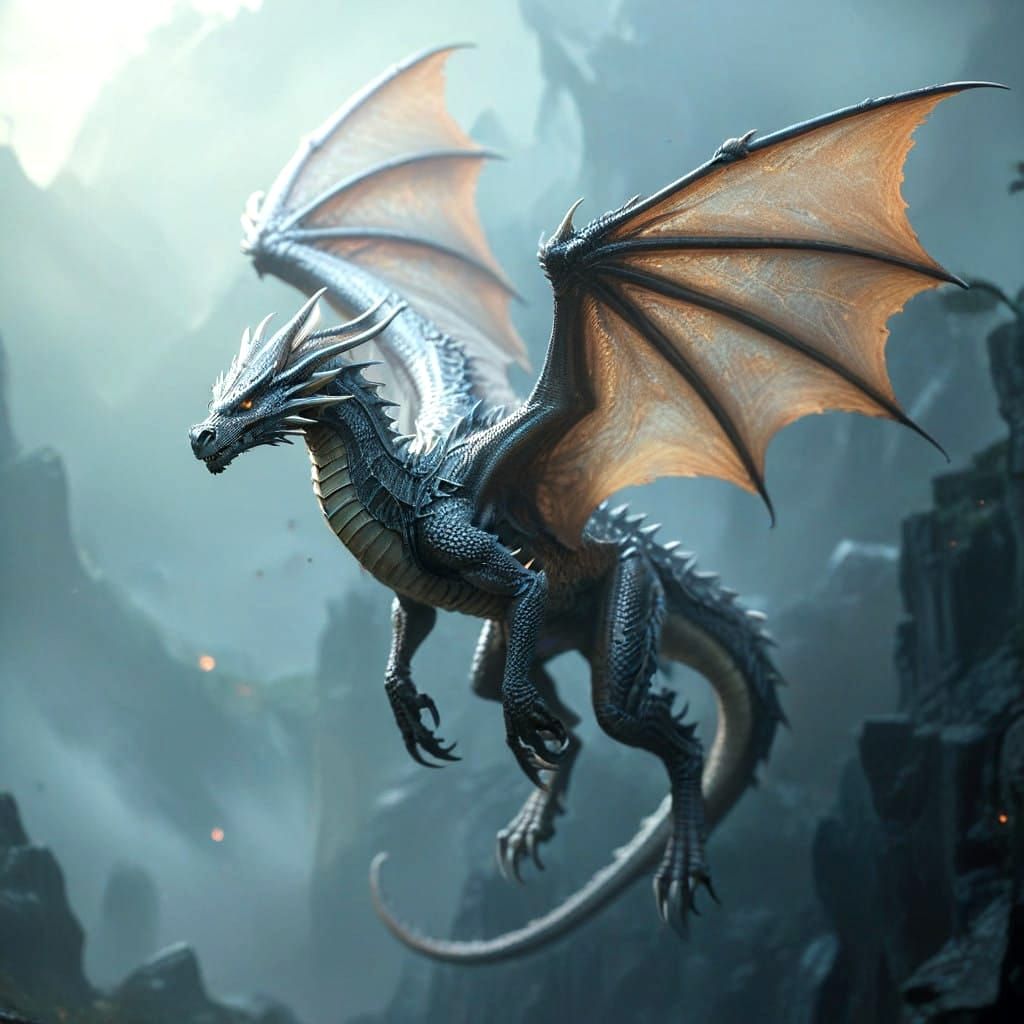 Realistic Fantasy Silver Dragon