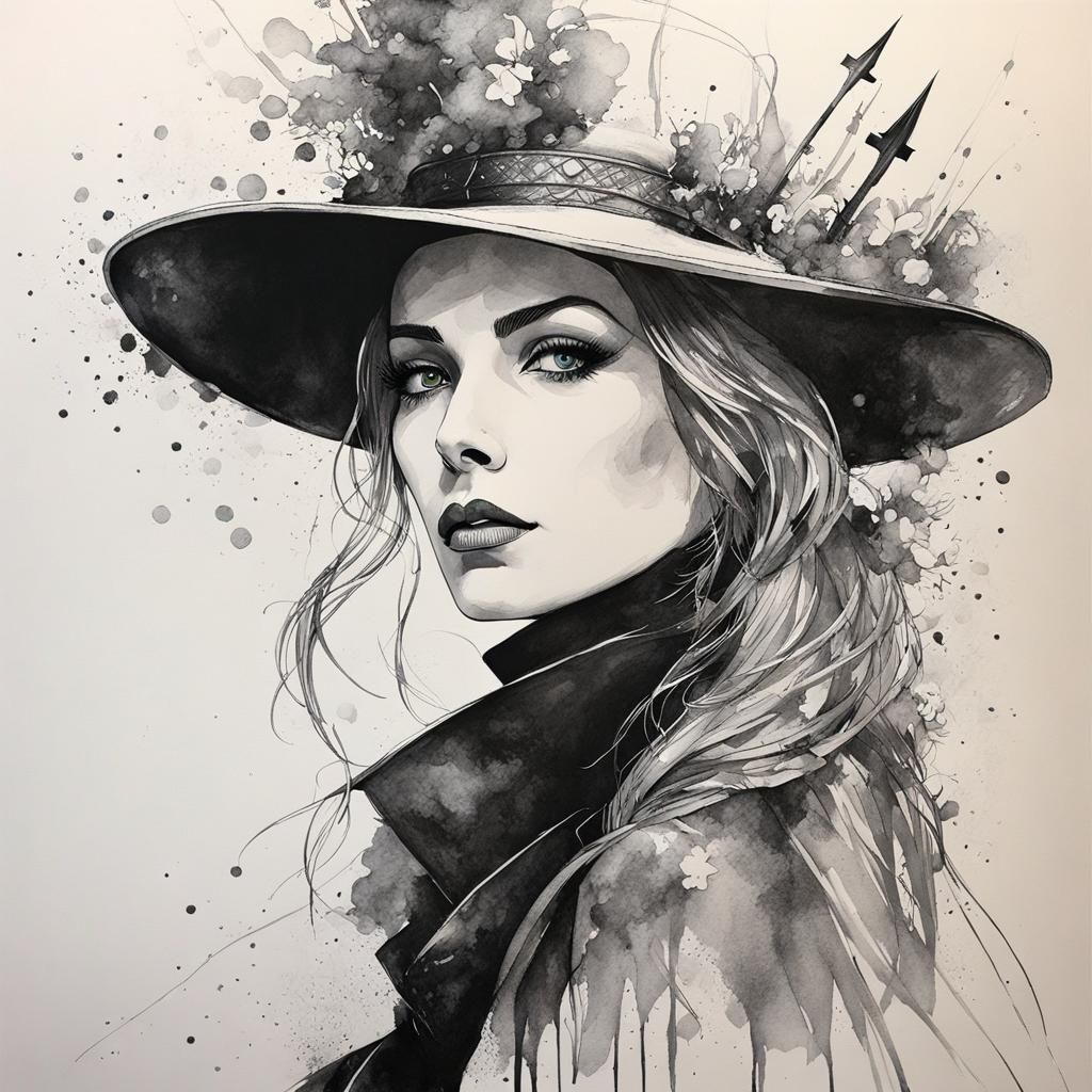 Dark Fantasy Witch Portrait in Sketch Style