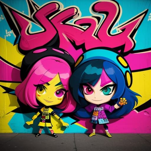 Vibrant Cartoon Duo in Urban Graffiti