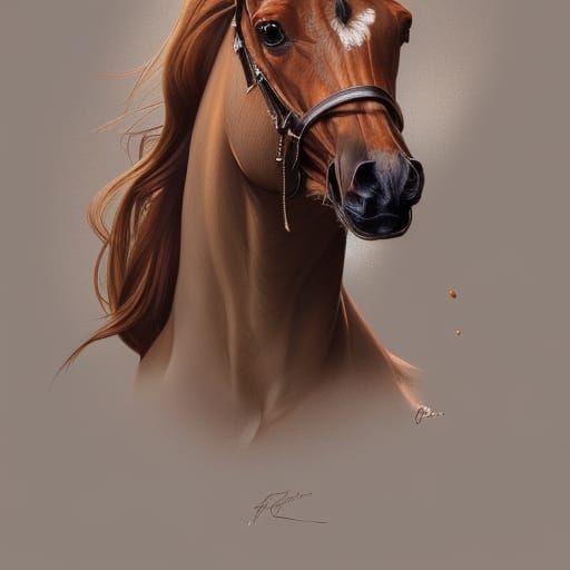 Chestnut Arabian Horse Portrait in Digital Art Style