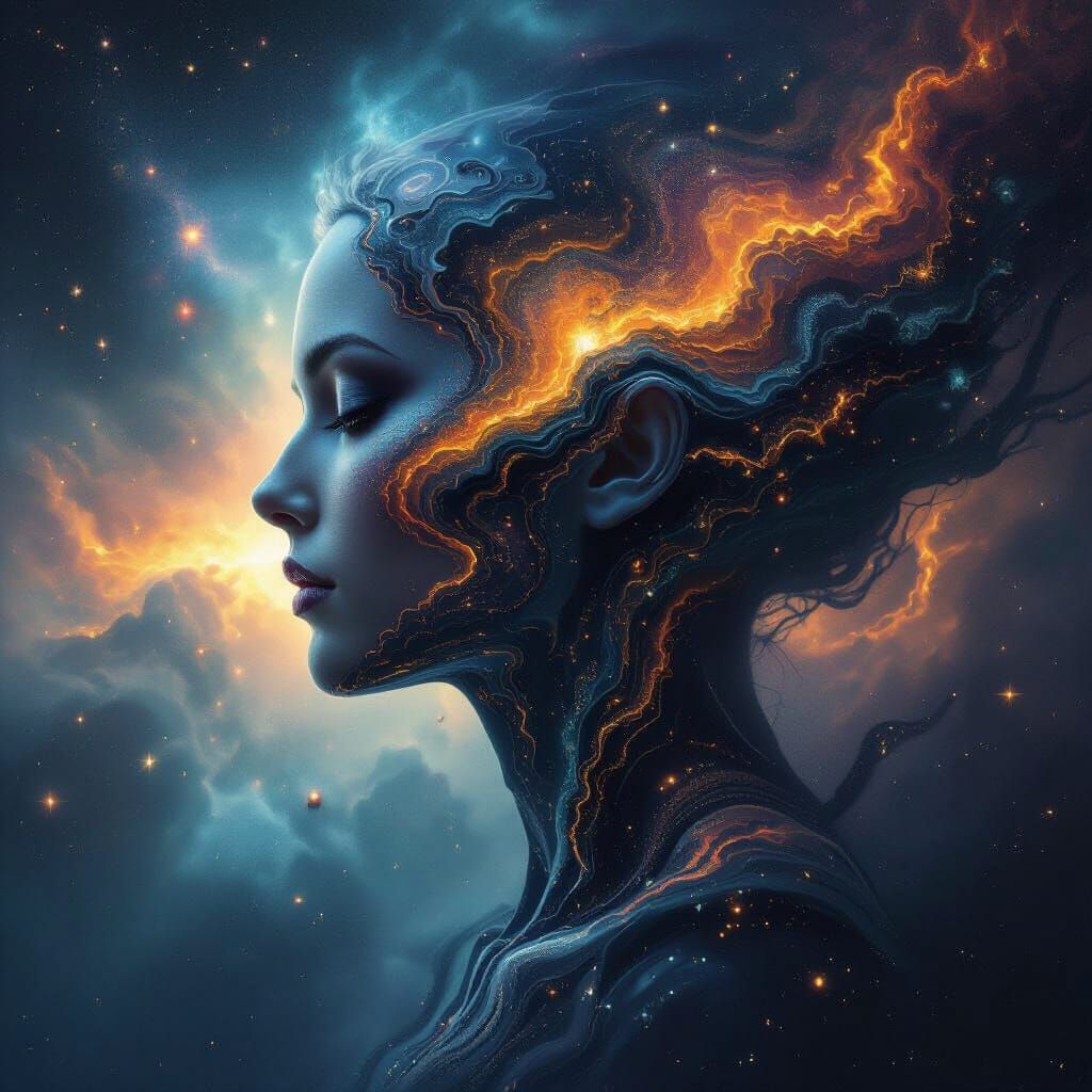 Surreal Cosmic Face with Swirling Colors