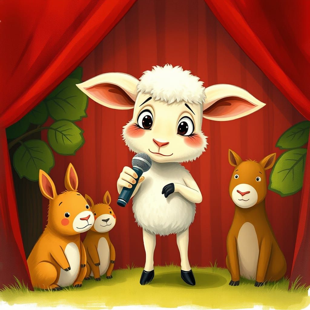 Humiliated Lamb on Stage in Storybook Style
