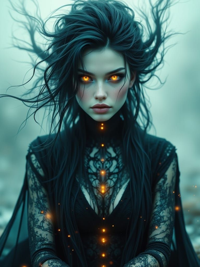 Enigmatic Woman in Dreamlike Landscape