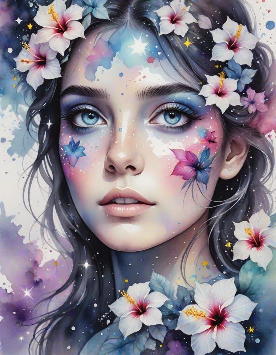 Opal Eyes with Rainbow Stars in Watercolor