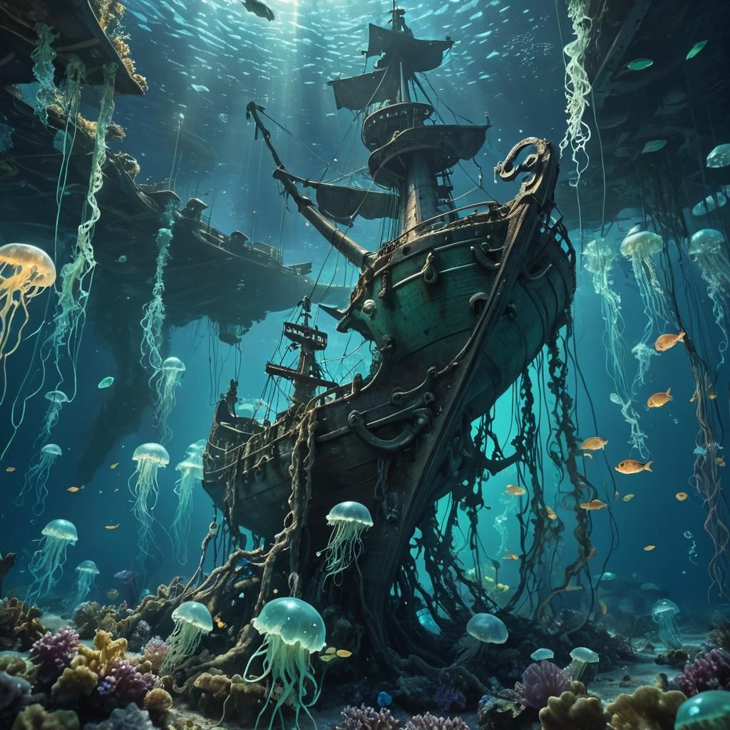 Mystical Seabed Fantasy Art with Ship Anchor