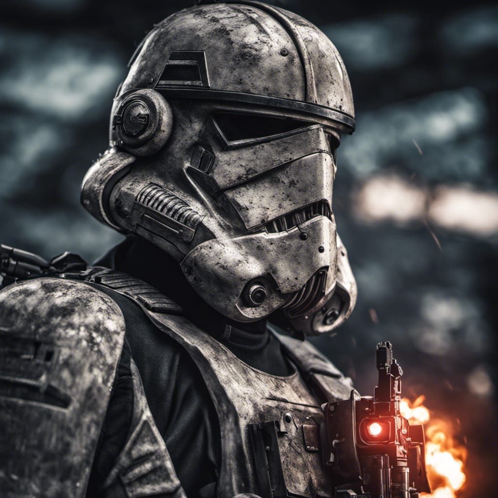 Hyperrealistic Purge Trooper in Cinematic Composition