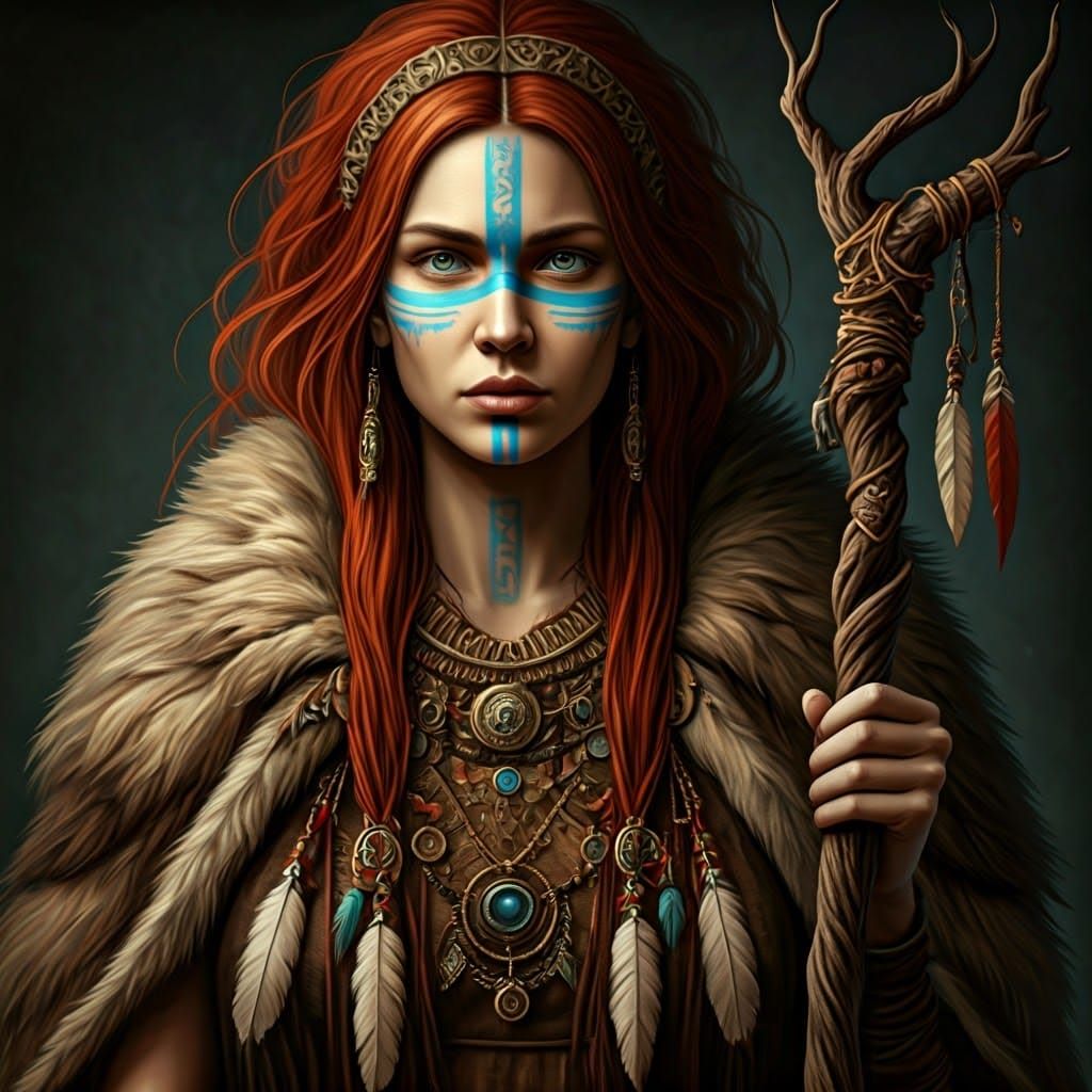 Mystical Tribal Shamaness in Earthy Tones