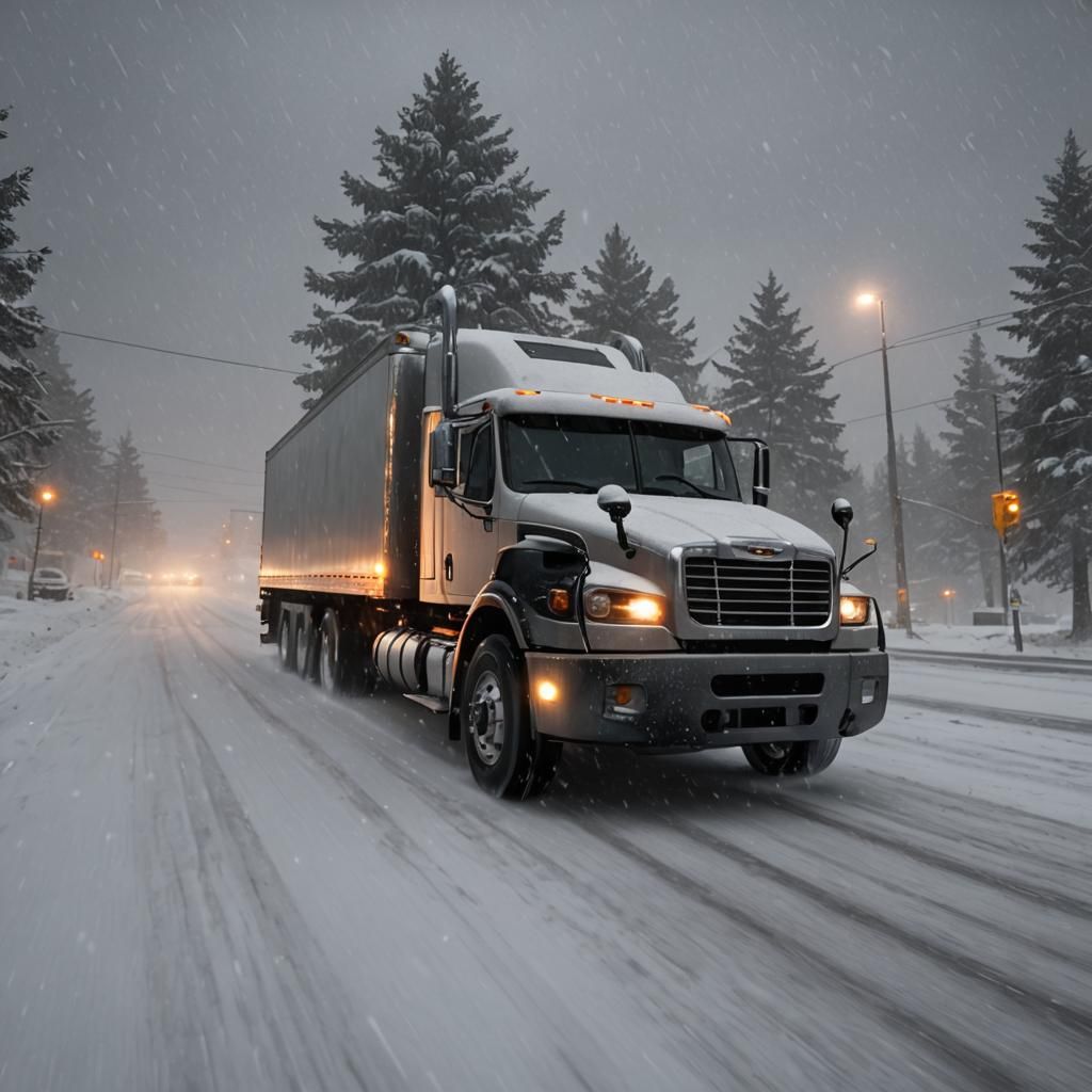 Freightliner Truck Arriving in Snowstorm: 3D Cinematic