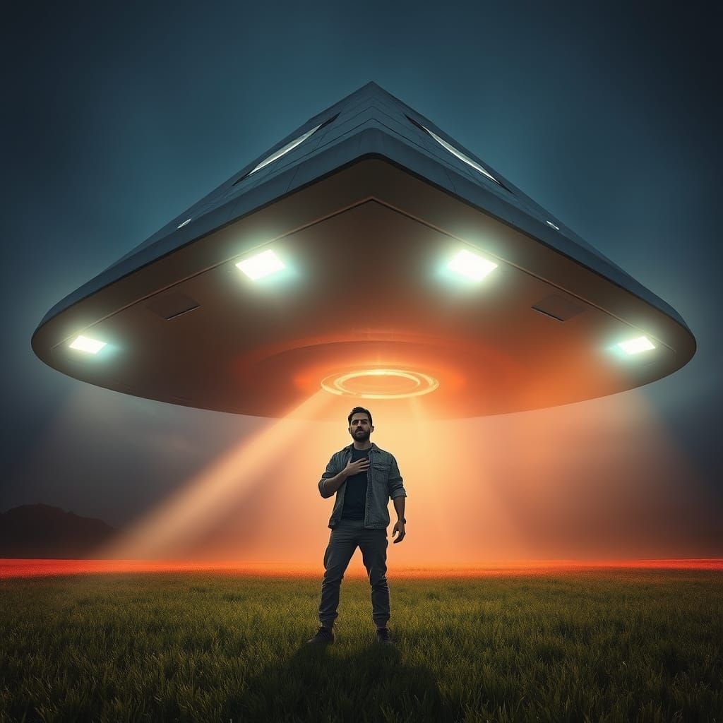 Majestic Triangle UFO Illuminates Terrified Man in Twilight