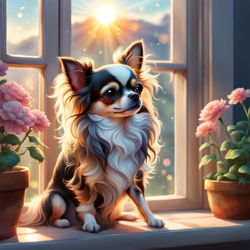 Chihuahua Watching Sunrise in Pastel Colors