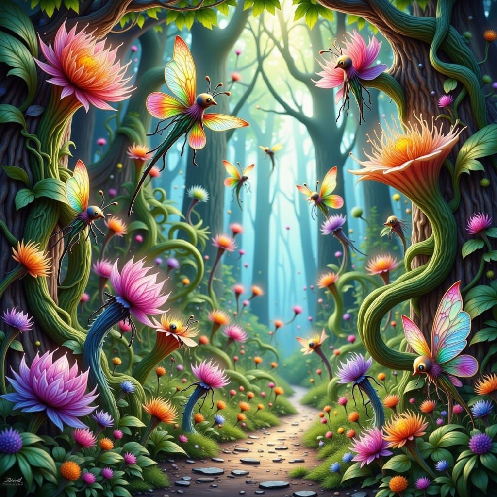 Whimsical Fae Forest with Iridescent Plants and Fantastical ...