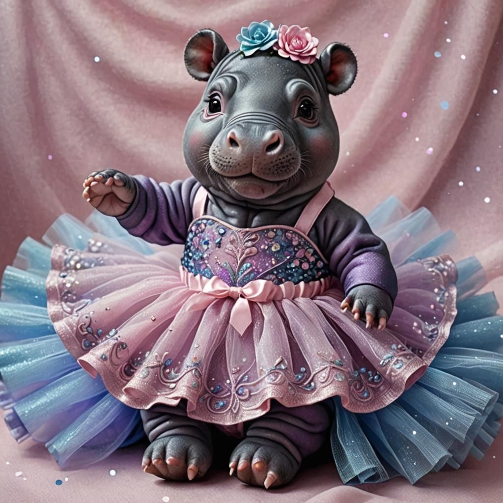 Cute Hippo Ballerina in Glittering Tulle Dress