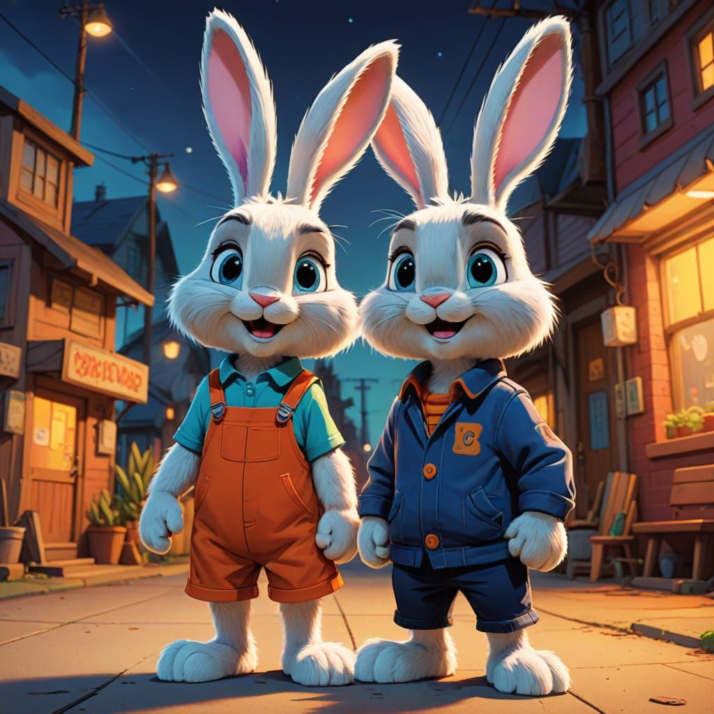 Babs and Buster Bunny in Vibrant 90s Animation Style