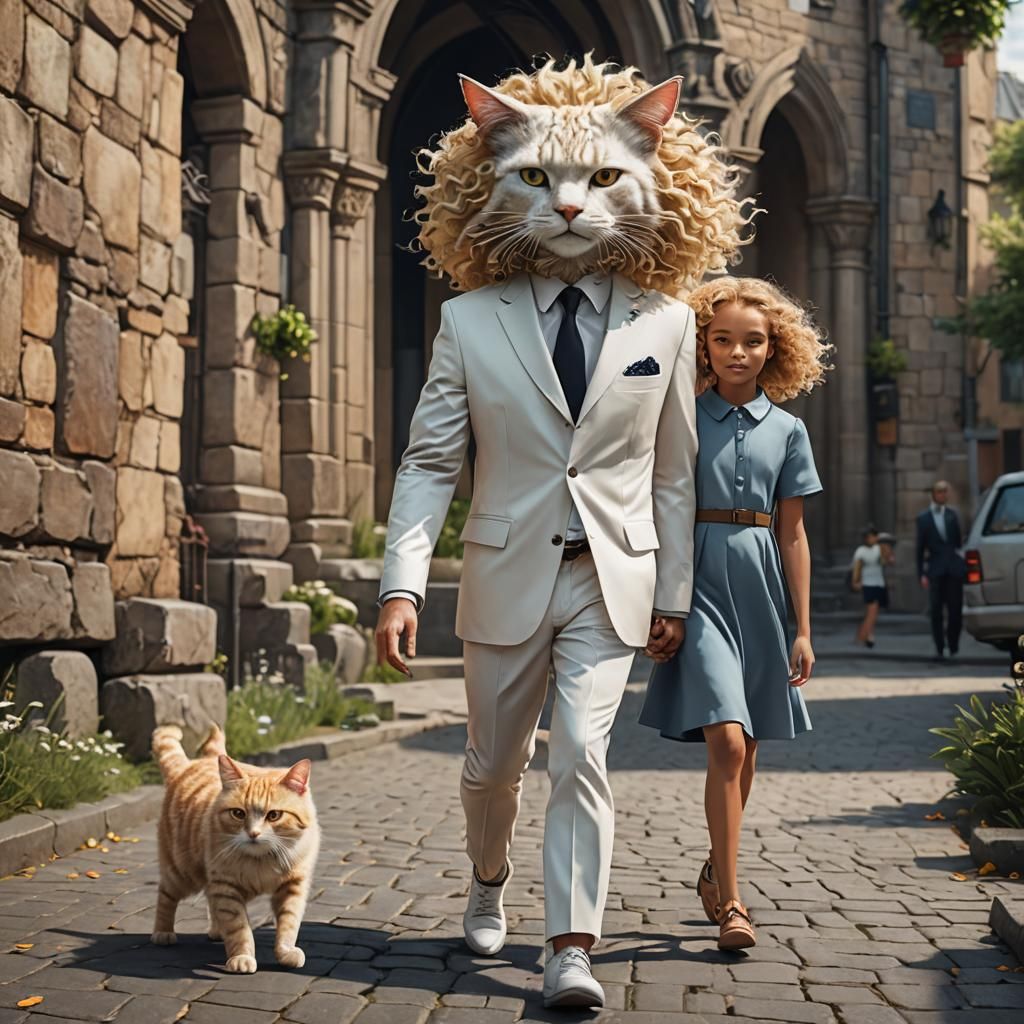 Cat-Headed Man and Girl: Fantasy Concept Art