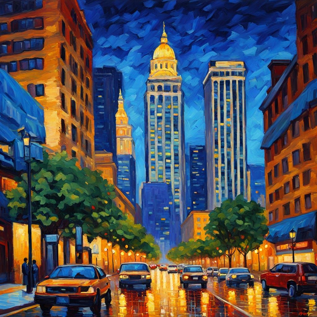 Neo-Impressionist Atlanta Cityscape with Impasto Paint