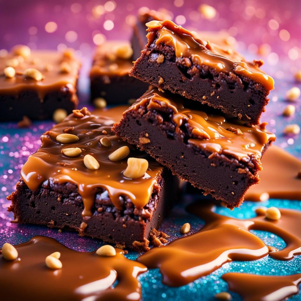 Delicious Caramel Brownies with Glitter: Hyperrealistic Art