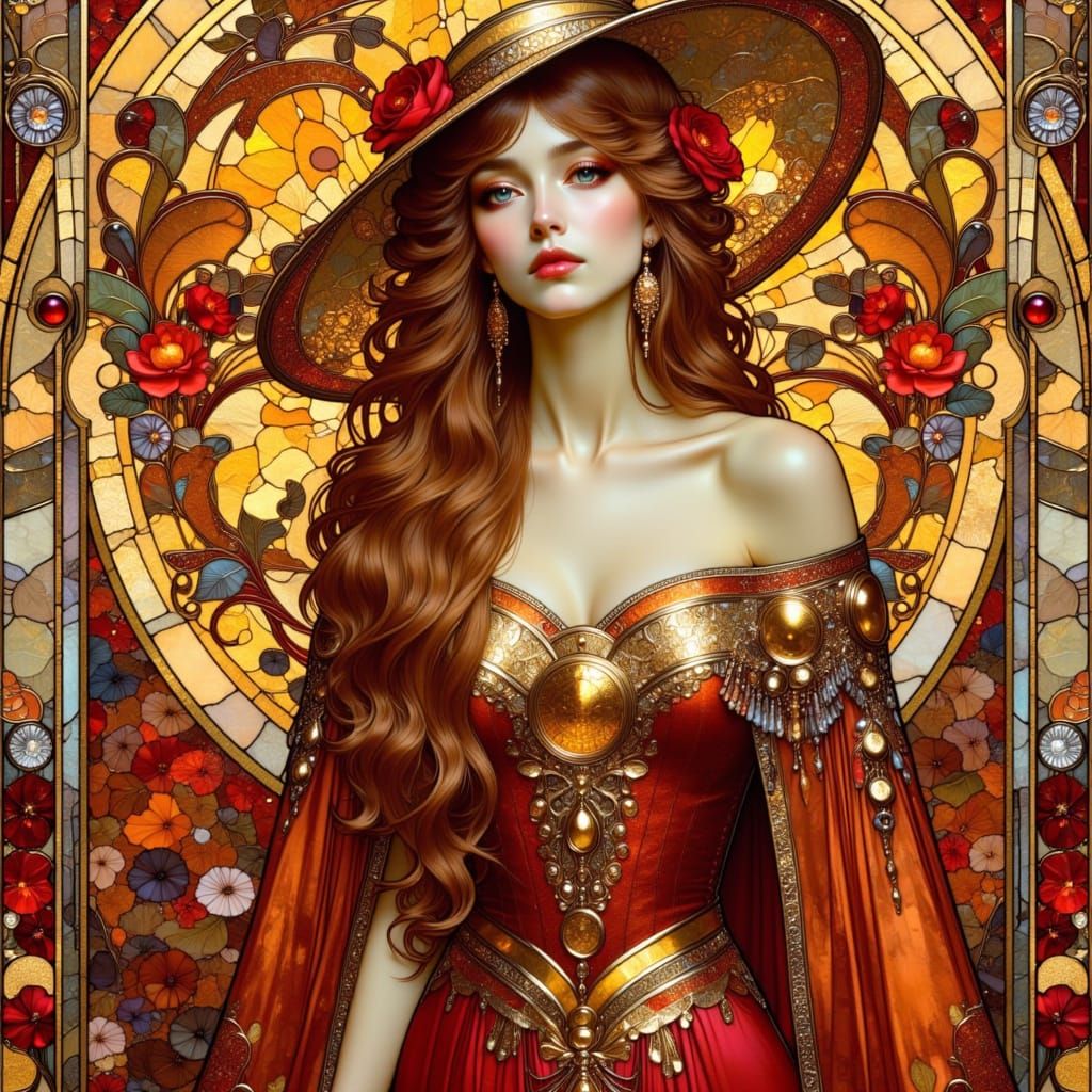 Ethereal Art Nouveau Beauty in Rich Autumn Hues